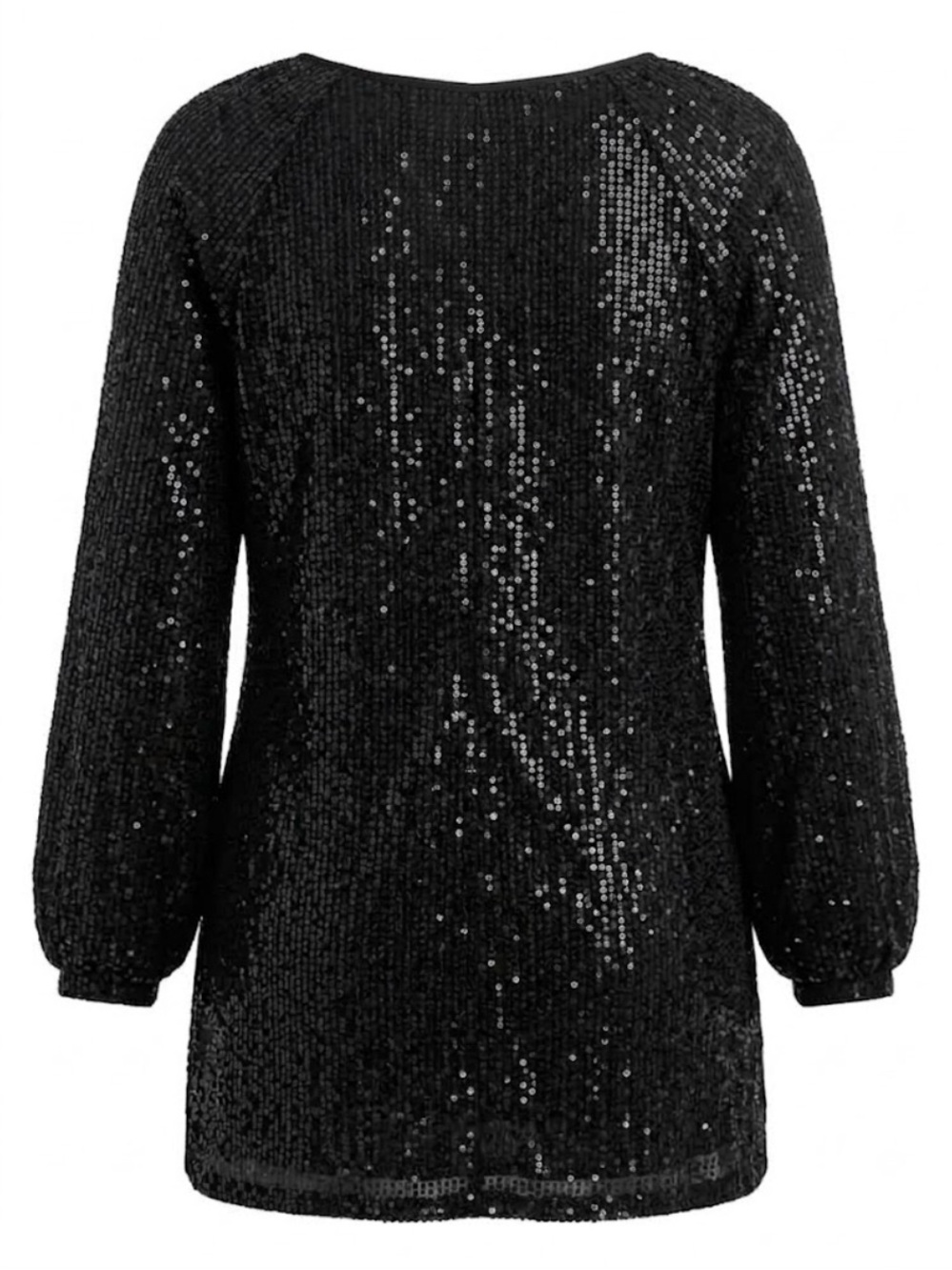 JM Collection Black Sequin Long-Sleeve Tunic Top Size Large - Picture 2 of 8